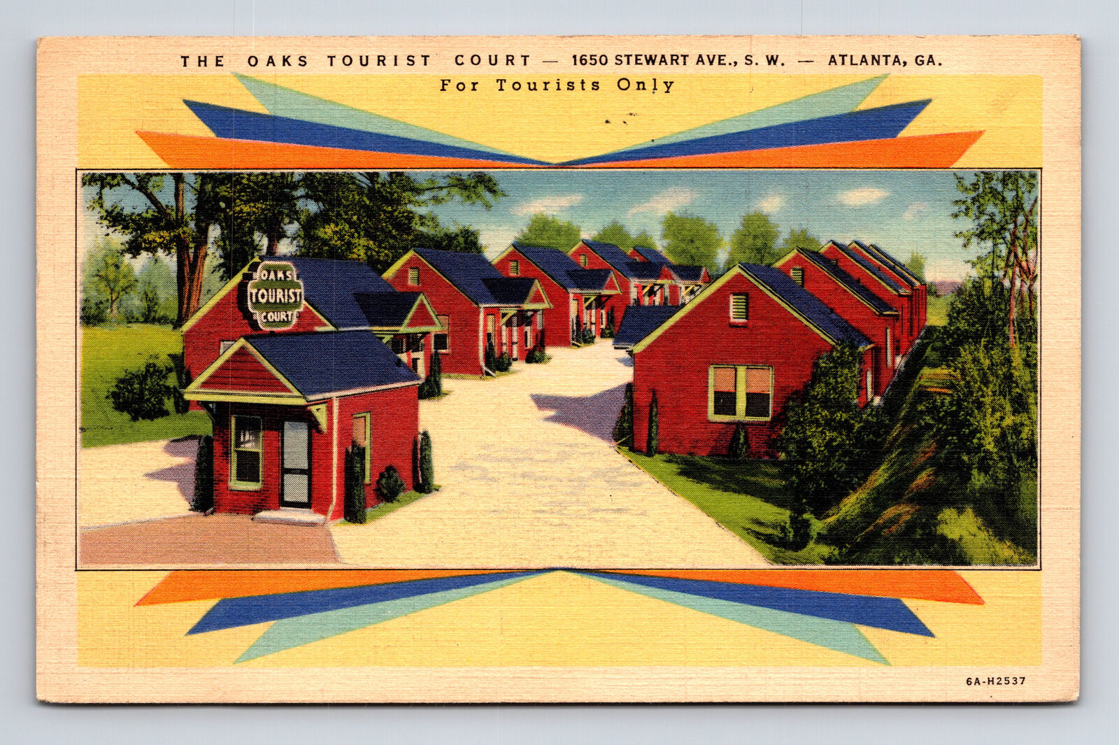 c1938 The Oaks Tourist Court Cabin Cottages Motel Atlanta Georgia GA Postcard
