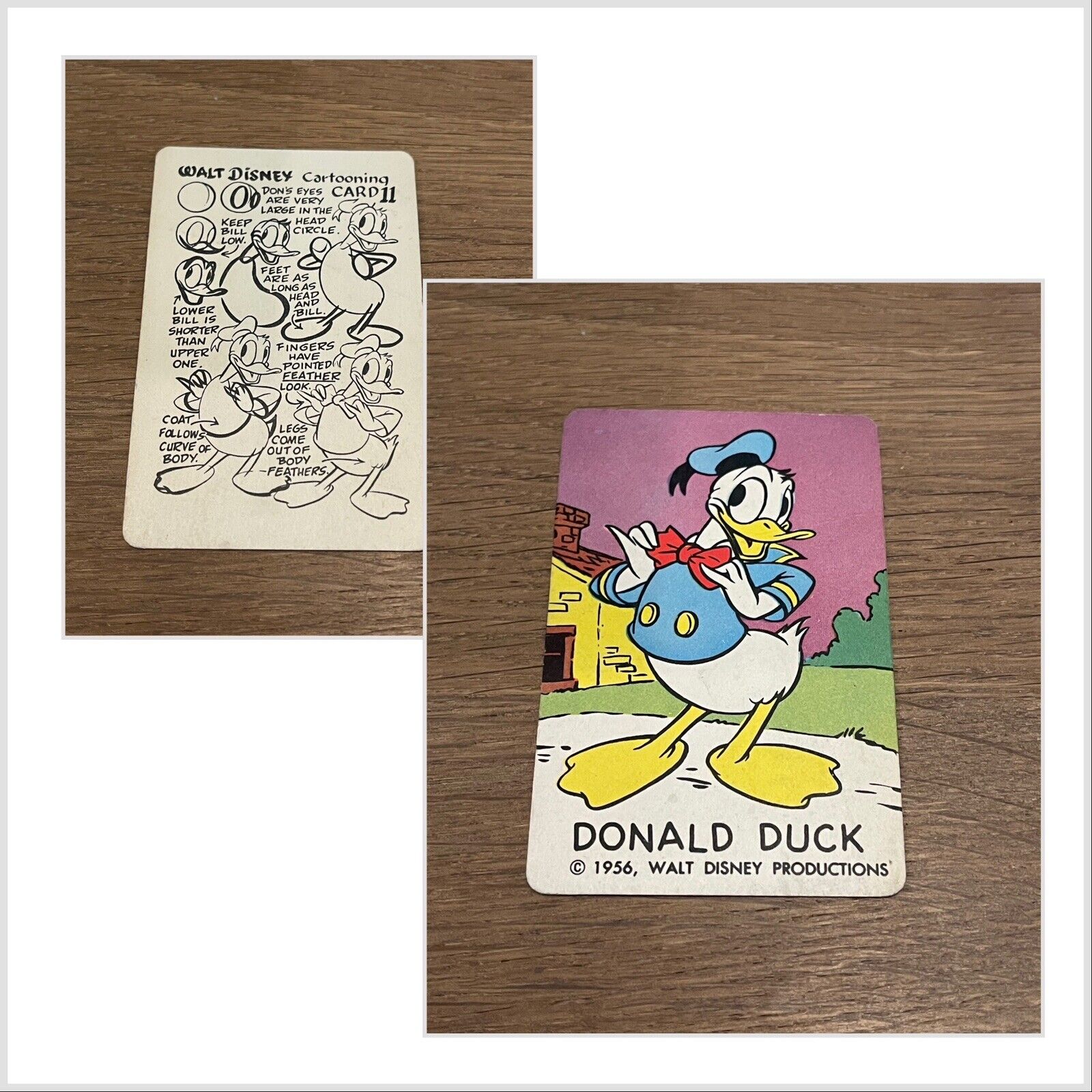 VINTAGE 1956 WALT DISNEY DONALD DUCK CARTOONING CARD EXTREMELY RARE DISNEY CARD
