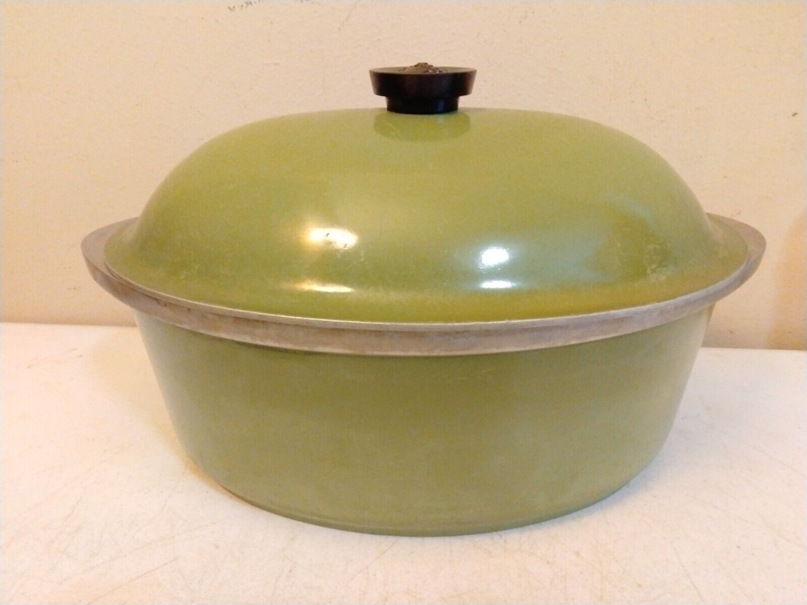 Vintage 14.5” Oval 7 Qt. Avocado Green ALUMINUM CLUB ROASTER DUTCH OVEN PAN 