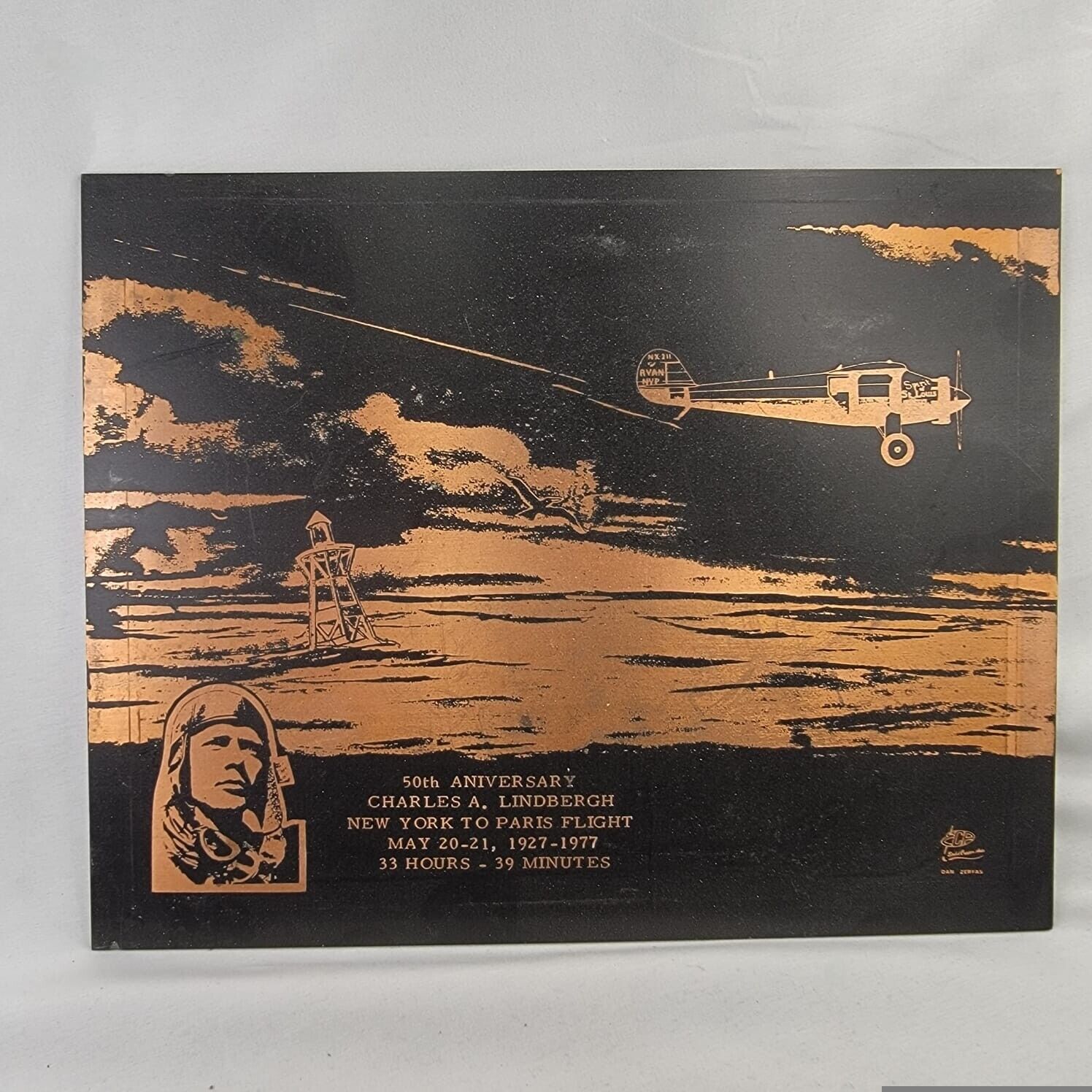 May 20 1977 Copper Wall Hanging 50th Anniver Charles Lindbergh Flight Dan Zerfas