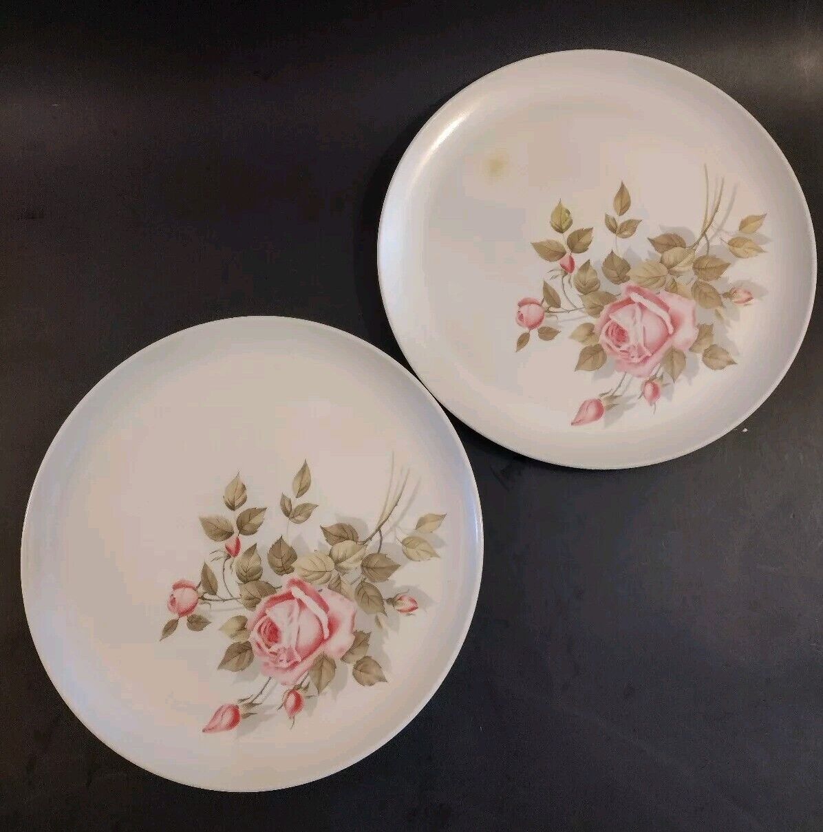 Vintage Melmac MiLady Rose Plates Set Of 2 Mid Century 