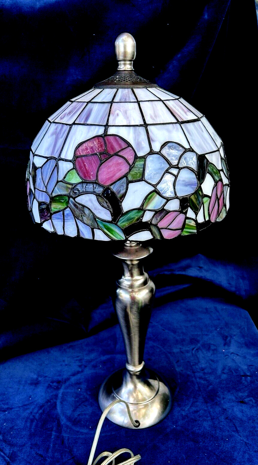 Tiffany styled Stained Glass Lamp Flowers 26” tall Vintage
