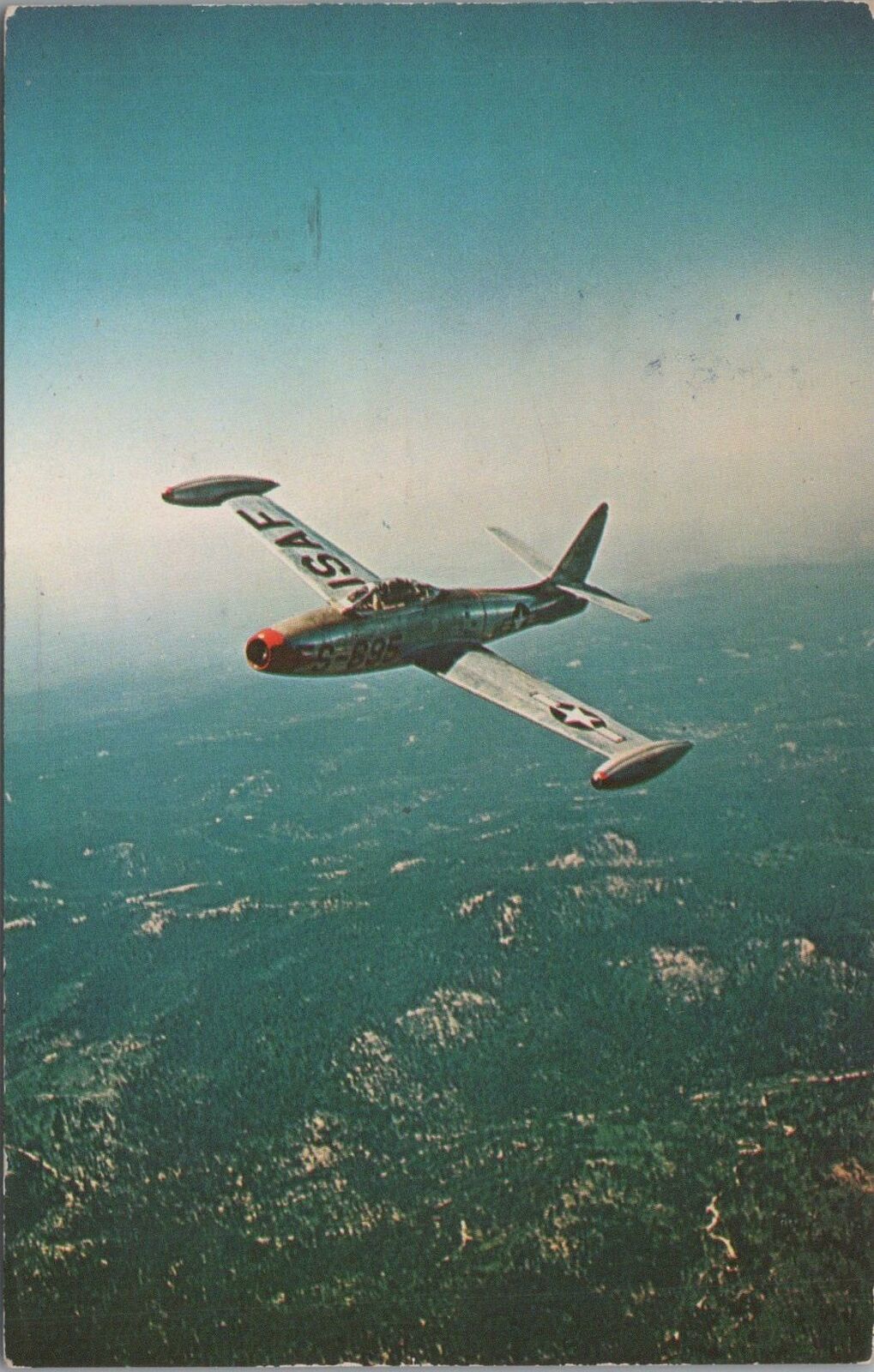 Postcard Airplane Republic F-84 Thunderjet Fighter Bomber Aircraft