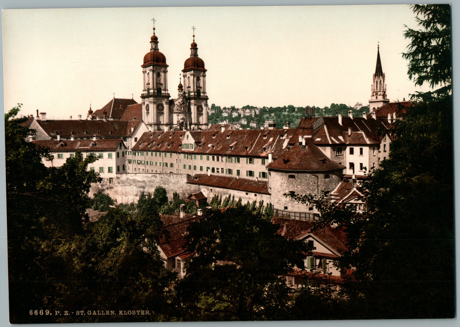 St. Gallen. Monastery St. Gallen.  Vintage PC photochromie, photochromie, vinta