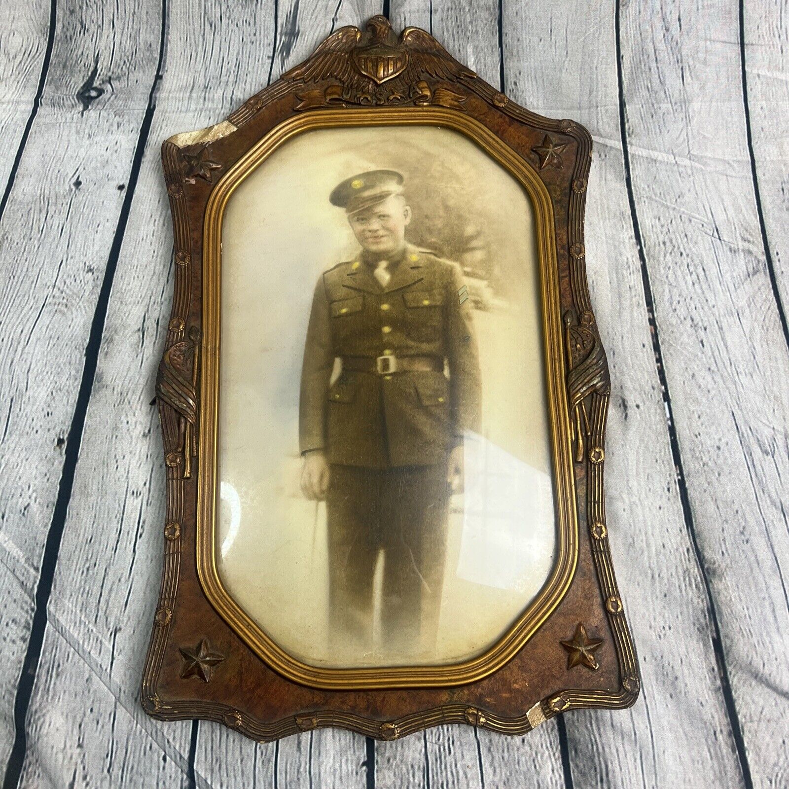 Vtg Framed Picture US Soldier Marines Army WW1 Military Ornate World War 1