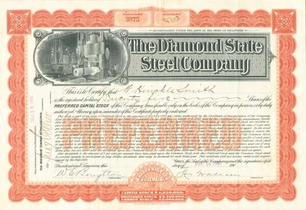 Diamond State Steel Co. - Stock Certificate - General Stocks