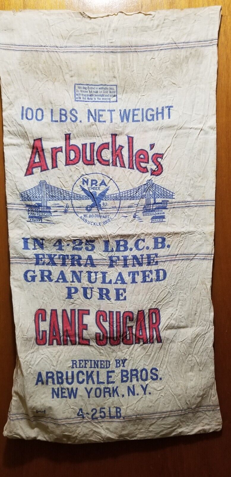 Vintage Arbuckle's Hundred Pound Cane Sugar Bag, Nice Bright Colors.