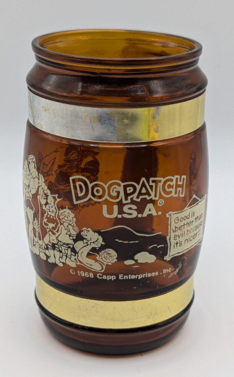 RARE Vintage 1968 Andy Capp Dogpatch USA Brown Glass Mug Siesta Ware  5”
