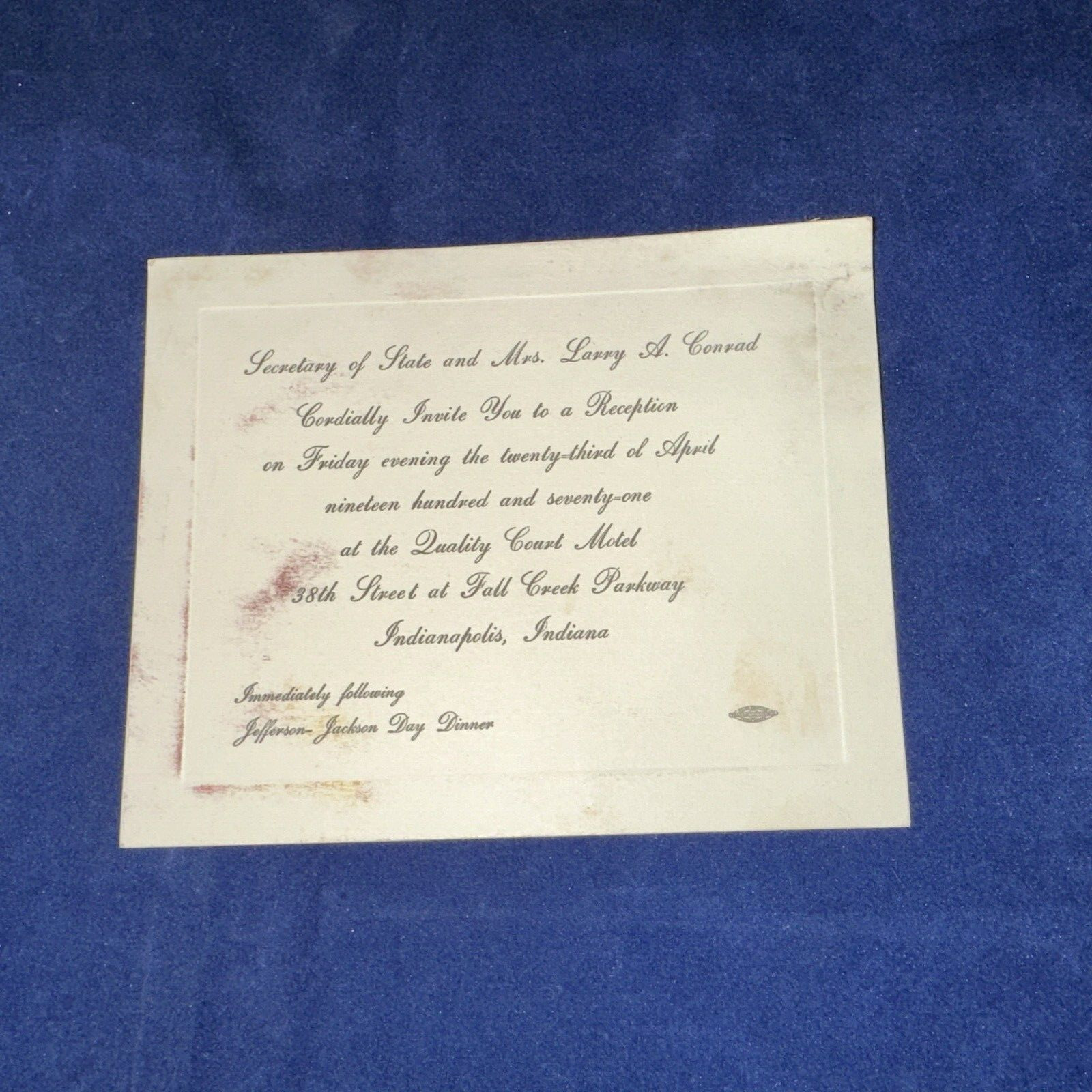 Vintage Invite To Party Hosted By Secretary Of State Larry Conrad And Wife 1971