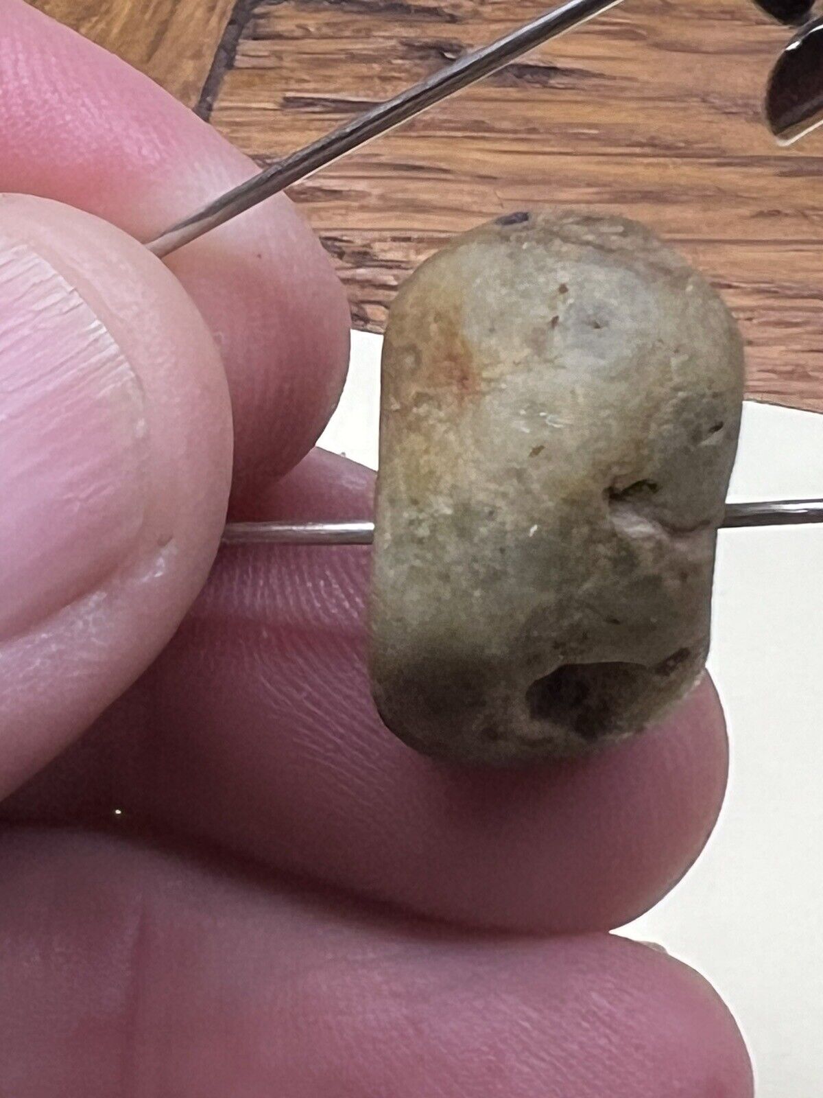 Ancient Pre-Columbian Green Gray Jade Disc Bead. COLLECTIBLE RARE ARTIFACT