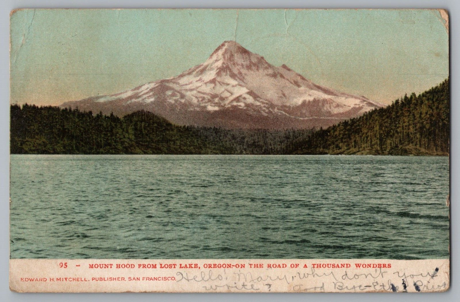 Postcard c1907 Mount Hood From Lost Lake, Oregon