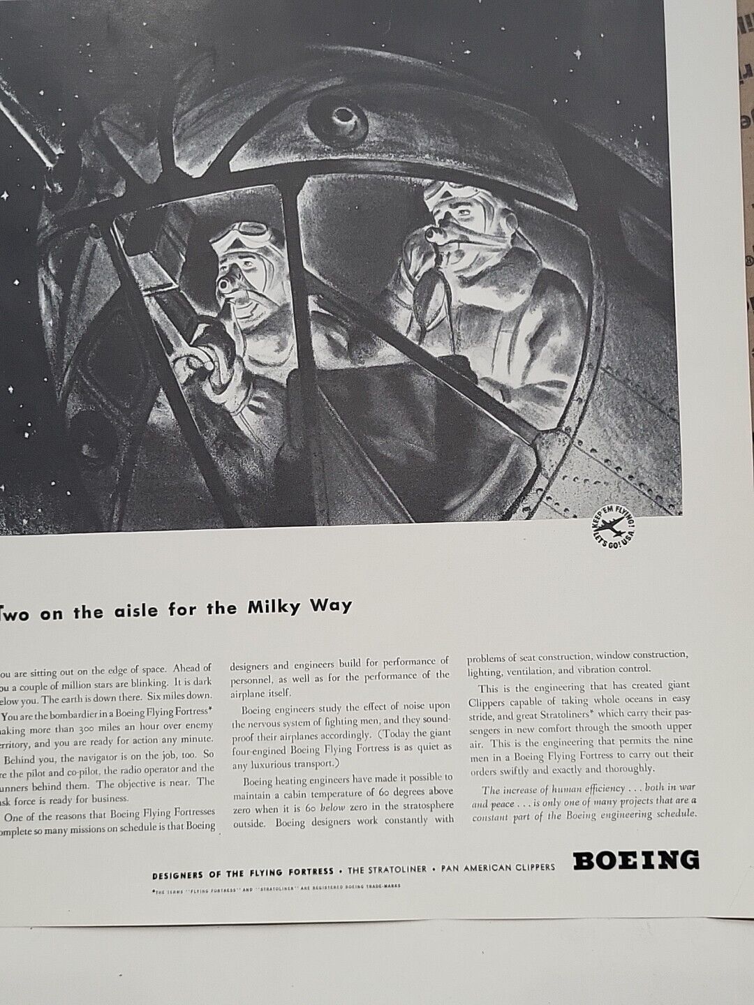 1942 Boeing Aircraft Fortune WW2 Print Ad Q3 U.S. Pilots Cockpit Flying Fortress