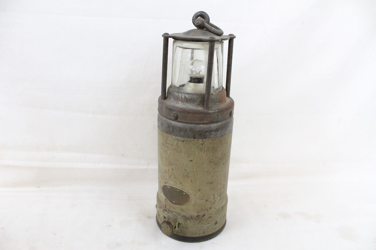 Vintage Coal Miners Lamp Oldham Type F Heavy Glass Lens Battery Powered Old