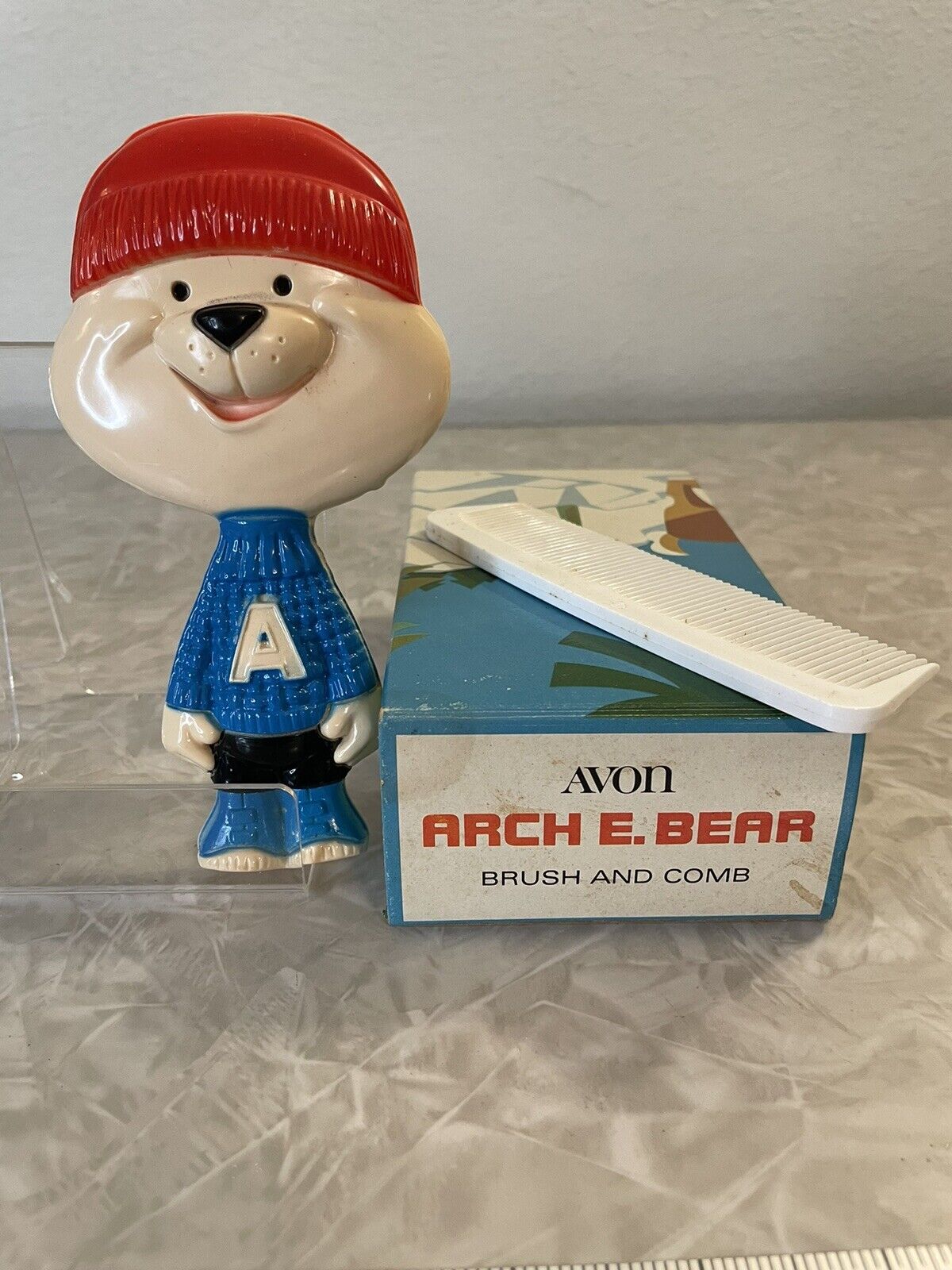Vintage Avon Arch E Bear Hair Brush Comb Set Original Box - New Old Stock