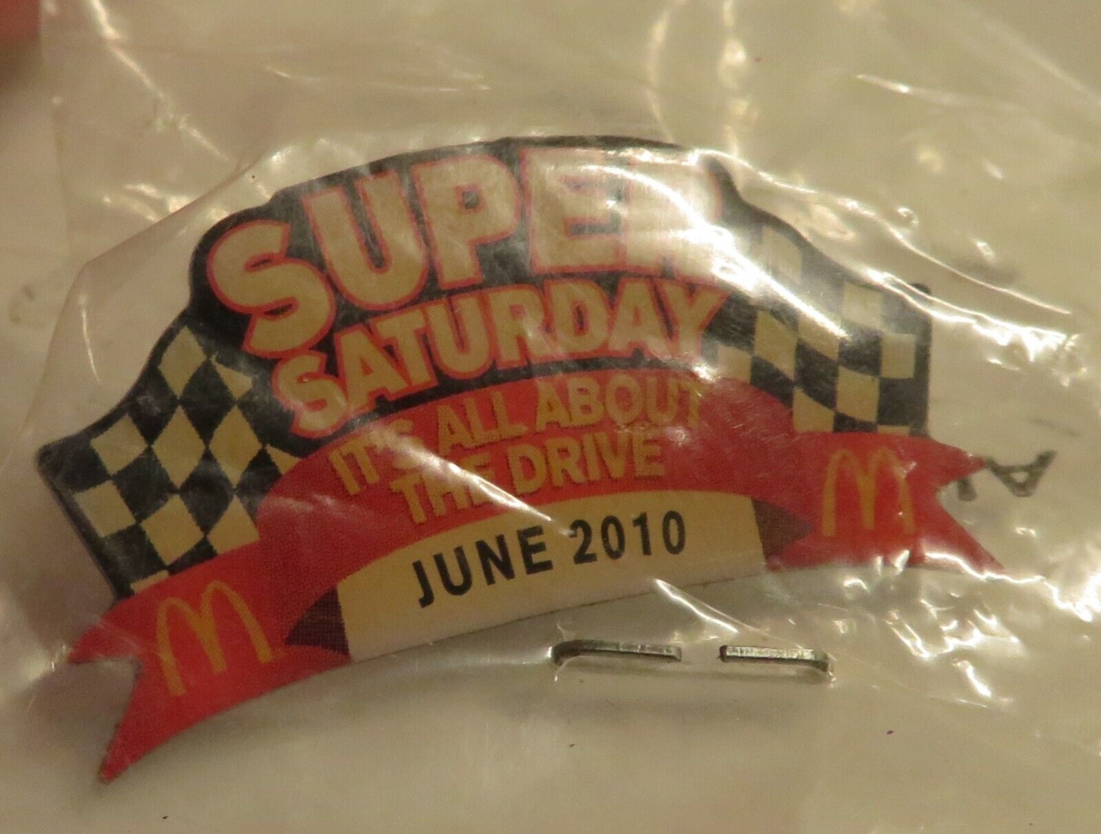 2010 McDonalds Super Saturday Flags Employee Lapel Hat Pin Collectible Racing