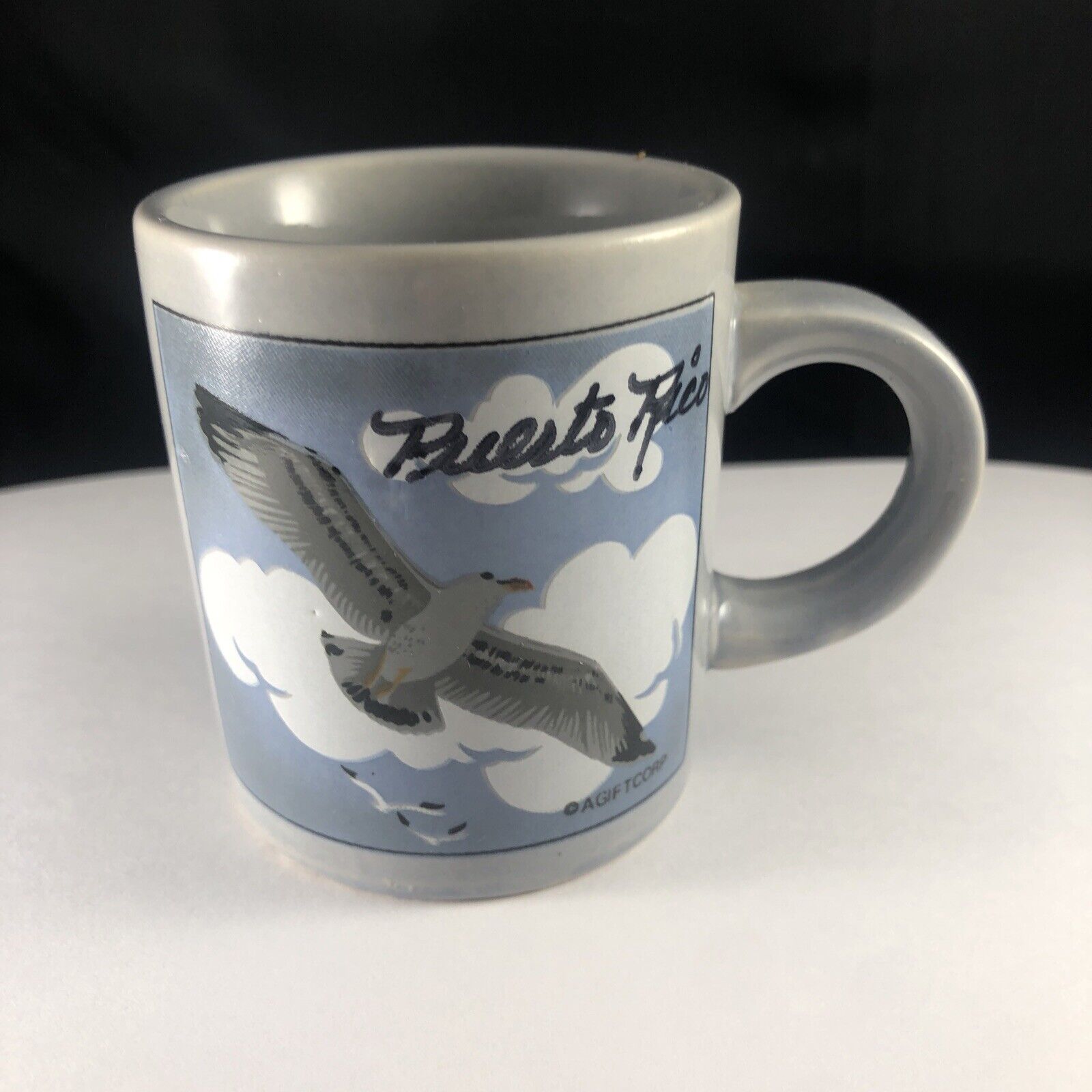 Vintage Grey Miniature Mug Seagull A Gift Corp Puerto Rico Made In Korea