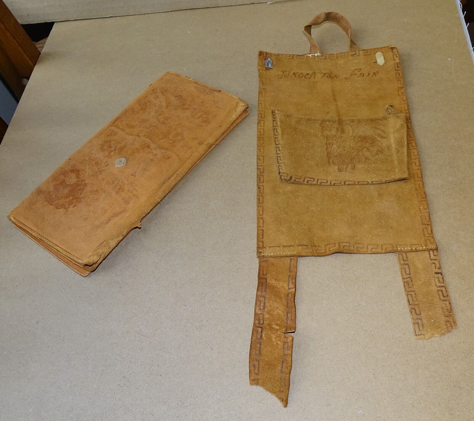 2 old leather items from an estate sale - 1800s? Billfold & Brockton Fair Craft