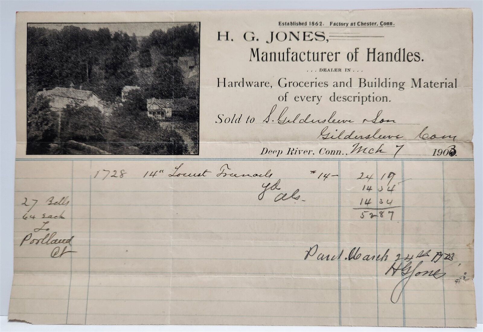 1903 H.G. Jones Mfg. of Handles etc. Vignette Litho Real Photo, Deep River, CT