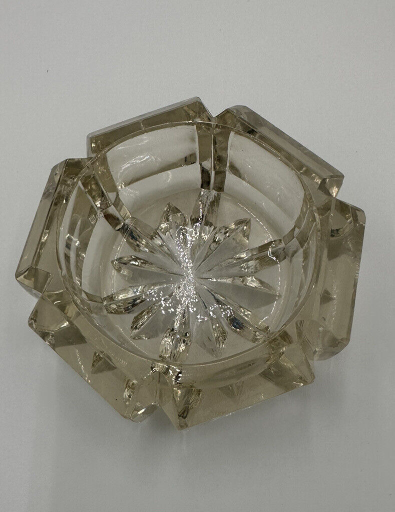 Vintage Crystal Salt bowl Ashtray Heavy star pattern
