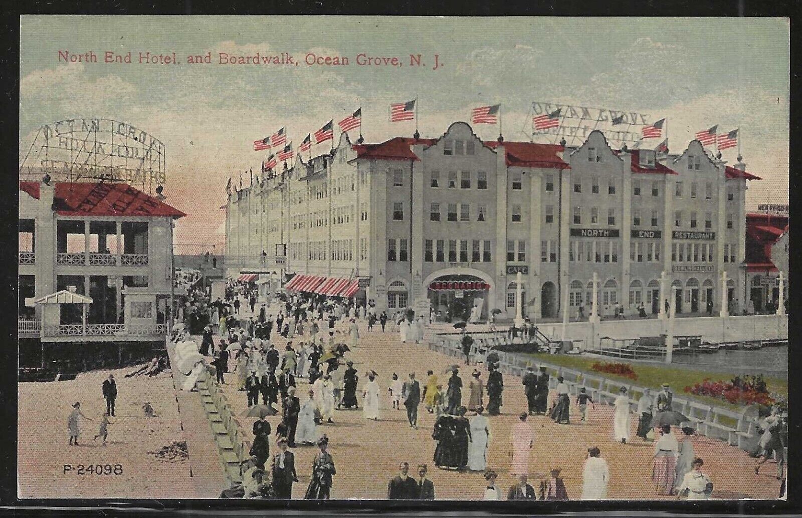 North End Hotel and Boardwalk, Ocean Grove, New Jersey, Early Postcard, Unused