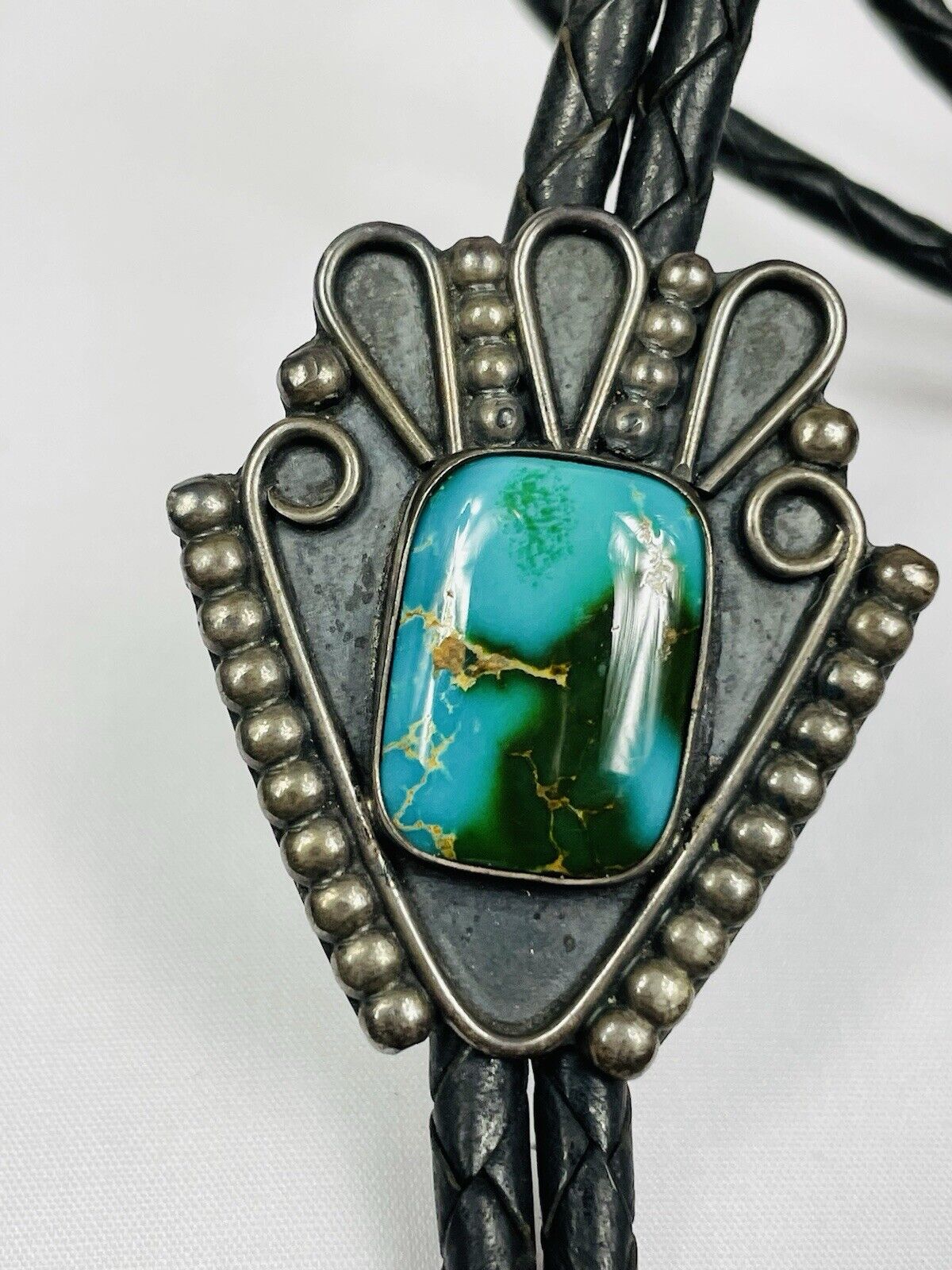Vintage Navajo Native American Royston Turquoise Sterling Silver Bolo Tie