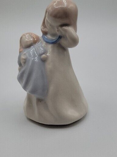 Vintage Little Sleepy Girl Porcelain Figurine Holding Baby Doll In Nightgown
