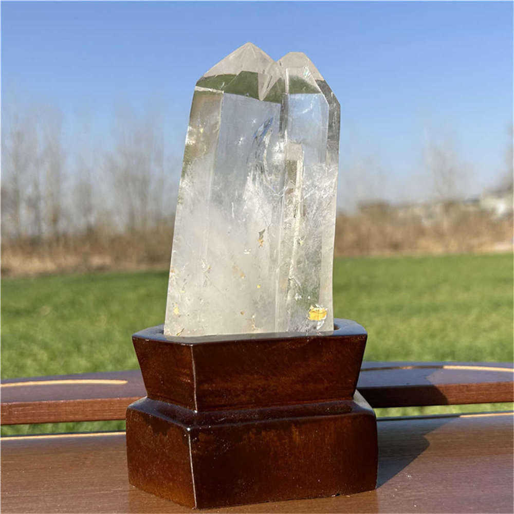 630g Natural Clear Quartz Obelisk white Cystal Point Wand Tower decor+Stand gift
