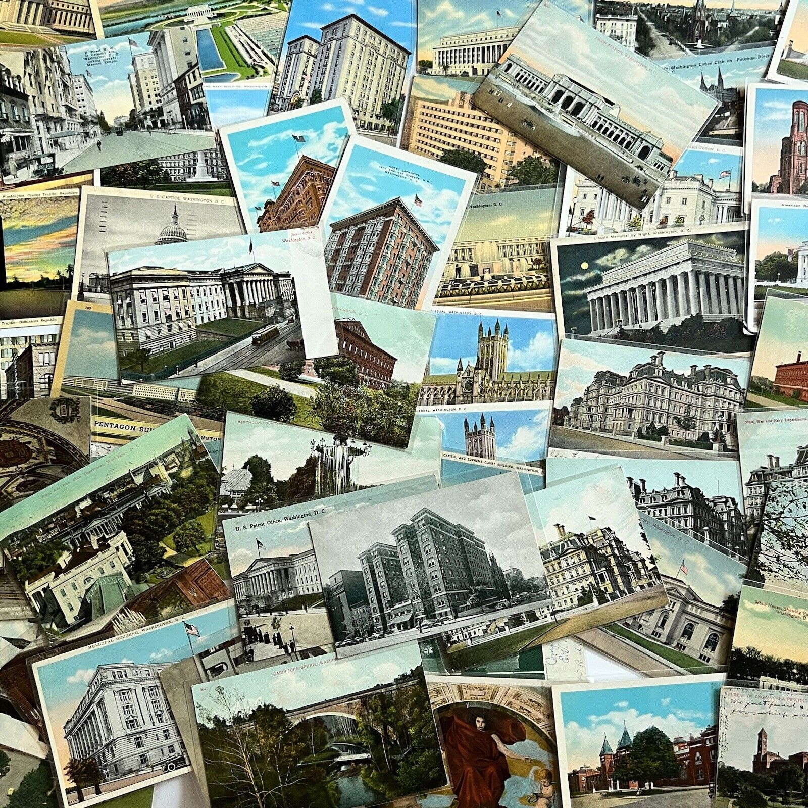 Antique & Vintage Lot 55 Postcards ~ Washington DC ~ Linens White Border Divided
