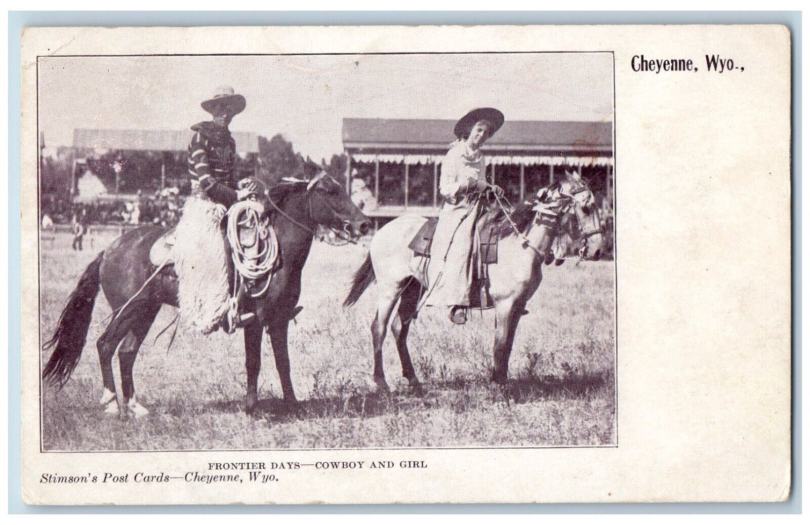 Cheyenne Wyoming WY Postcard Frontier Days Cowboy And Girl Cowgirl c1905 Antique