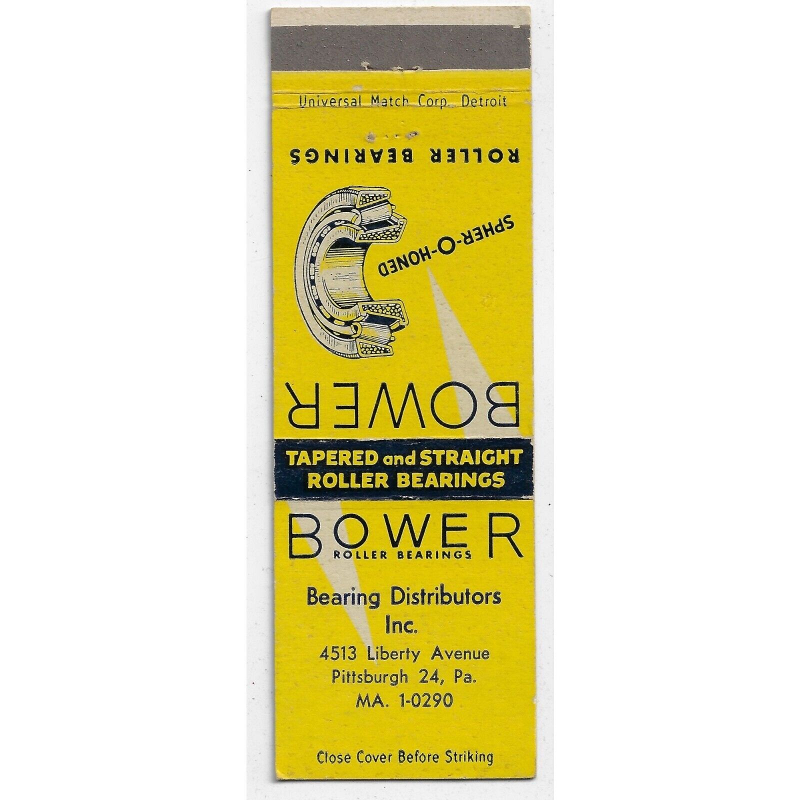 Bearing Distributors Pittsburgh 24 PA FS Empty Matchbook Cover Bower Bearings