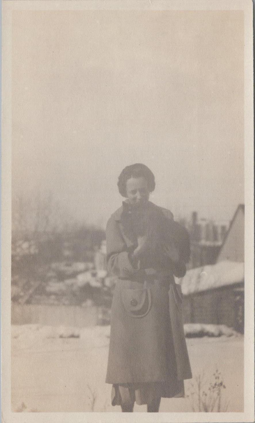 Vintage Snapshot Lady Holding Giant Cat Pottstown PA 1922