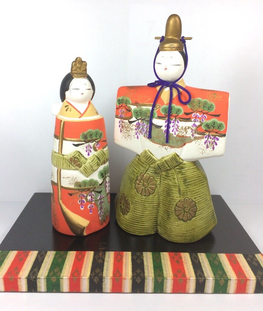 Japanese Ceramic Hina Painted Doll Imperor Impress Traditional with Original Box