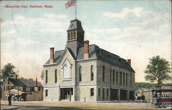 Dedham,MA Memorial Hall Norfolk County Massachusetts Dedham News Agency Postcard