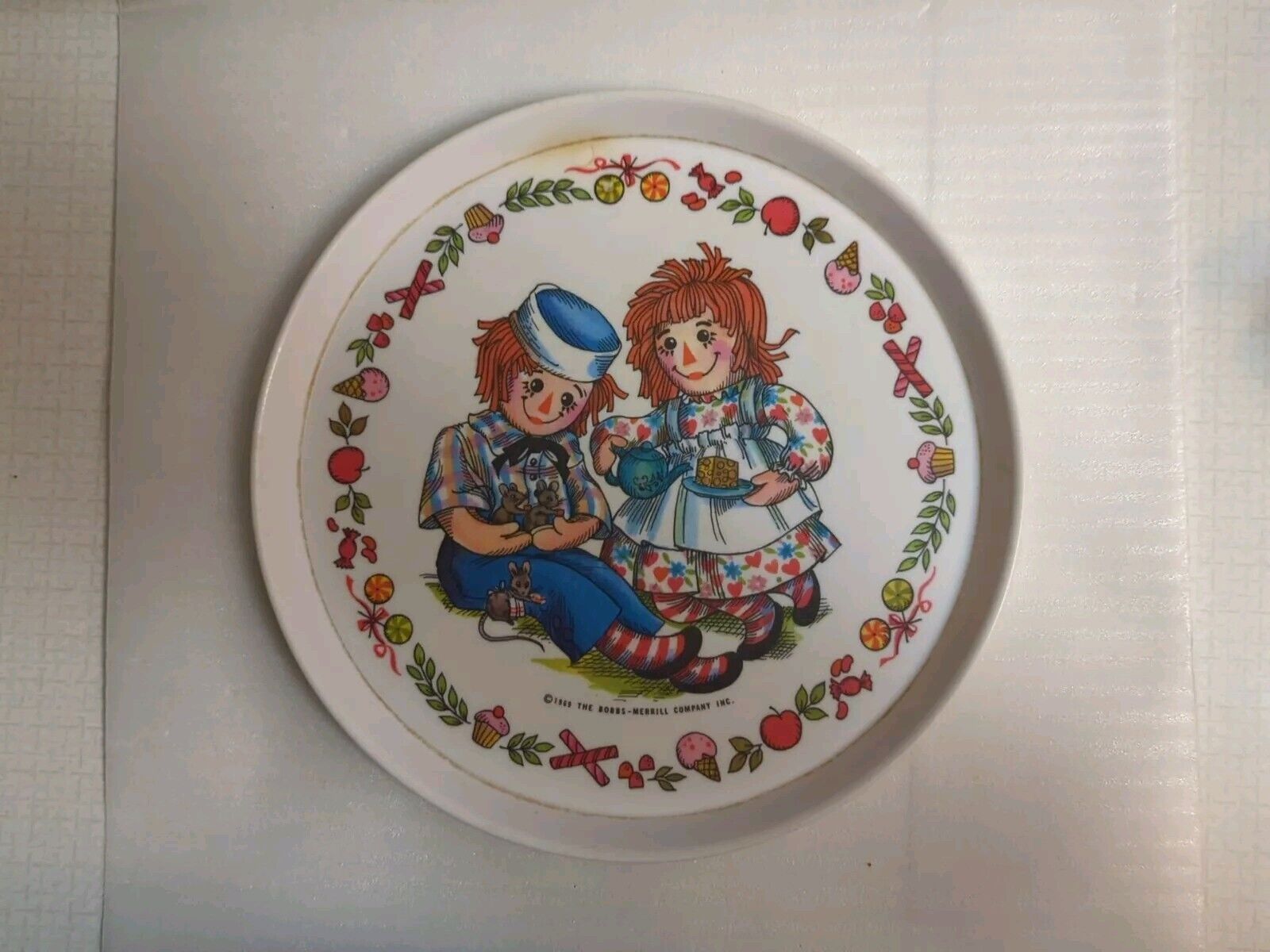 Vintage 1969 Oneida Deluxe Raggedy Ann And Andy Melamine Child Plate And Cup