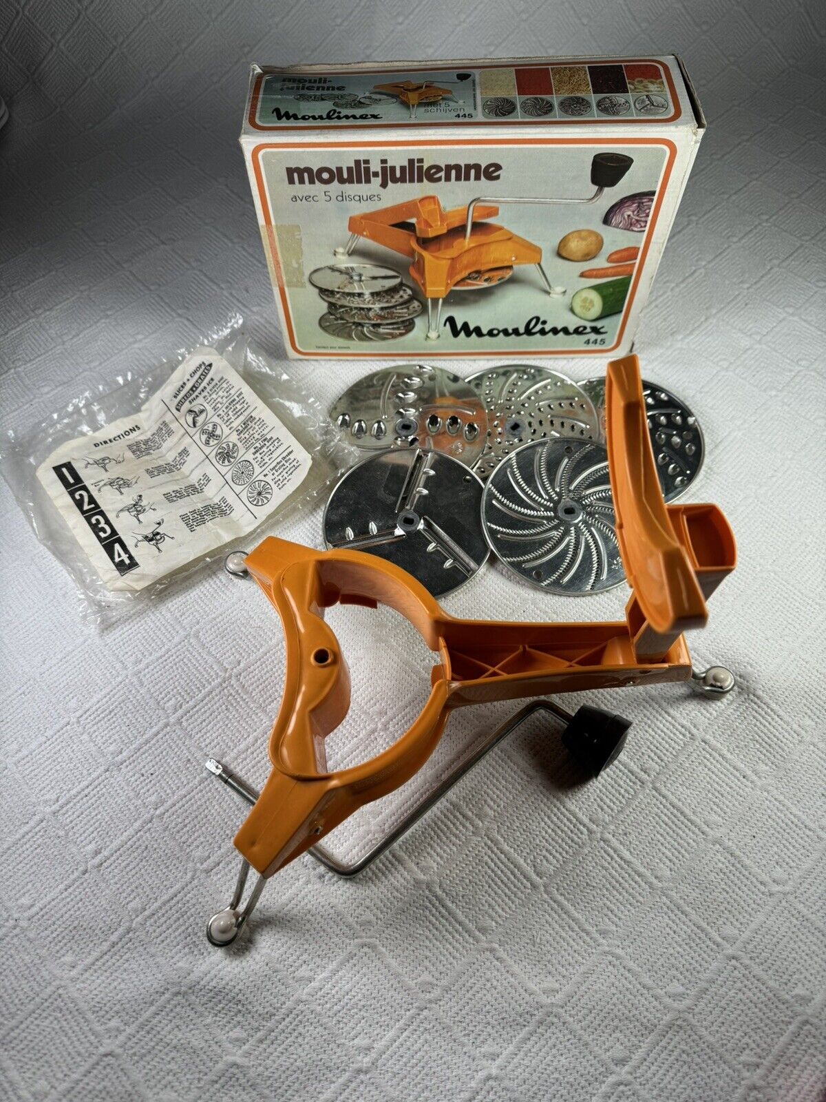 Vintage Moulinex 445 Mouli-Julienne Vintage Food Shredder Slicer Complete W/ Box
