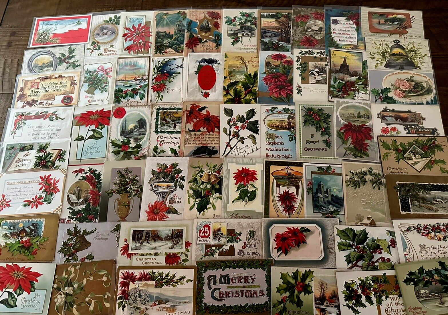 Big Lot of ~55 Vintage 1900's Christmas~Antique~ Xmas Postcards~in sleeves~k-442