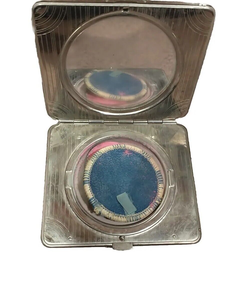 Atq Silvaray Powder Rouge Compact Mirror Painted Green Enamel USA Made Rare