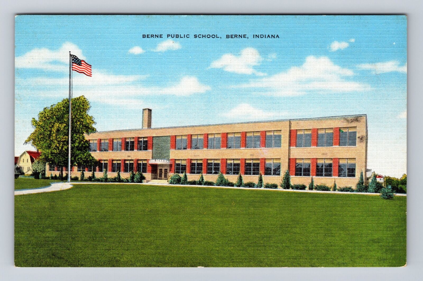 Berne IN-Indiana, Berne Public School, Antique Vintage Souvenir Postcard
