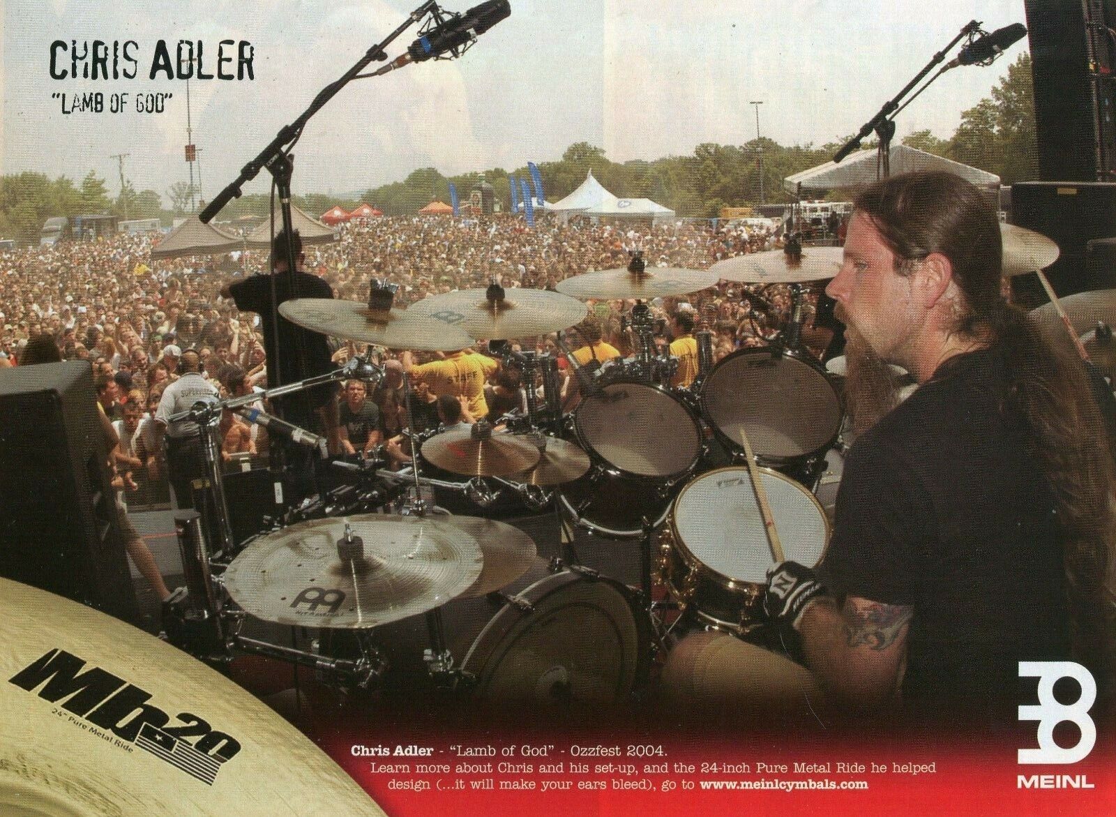 2006 Print Ad of Meinl MB20 Ride Cymbal w Chris Adler Lamb Of God Ozzfest 2004