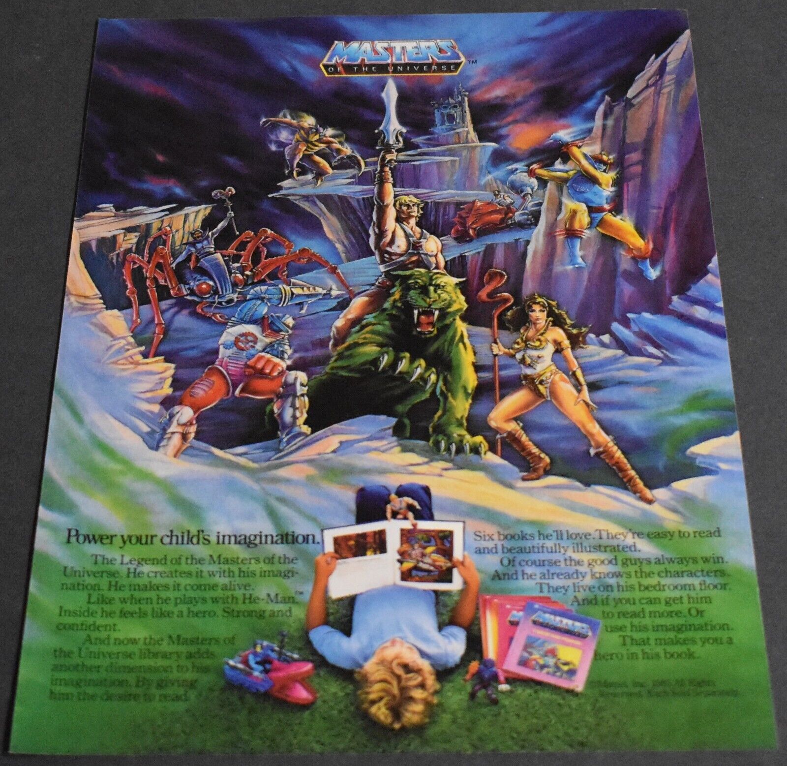 1985 Print Ad Masters of the Universe He-Man Books Mattel Boy Imagination art