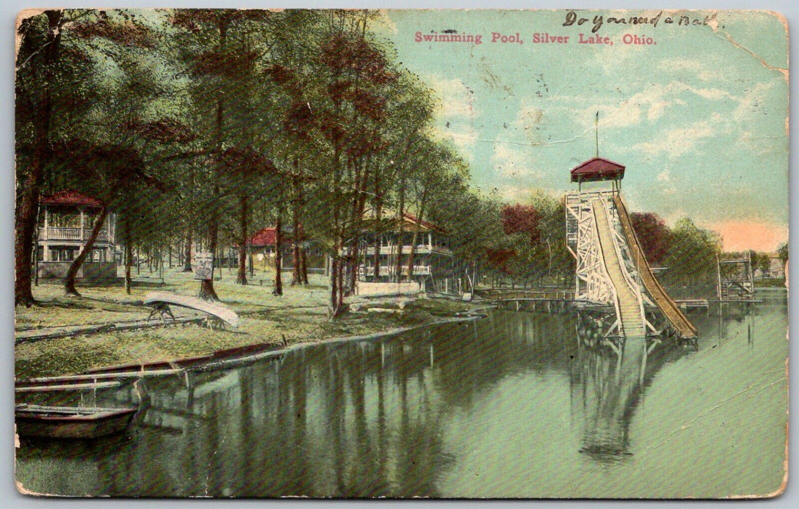 Silver Lake Ohio 1915 Postcard Swimming Pool Water Slide