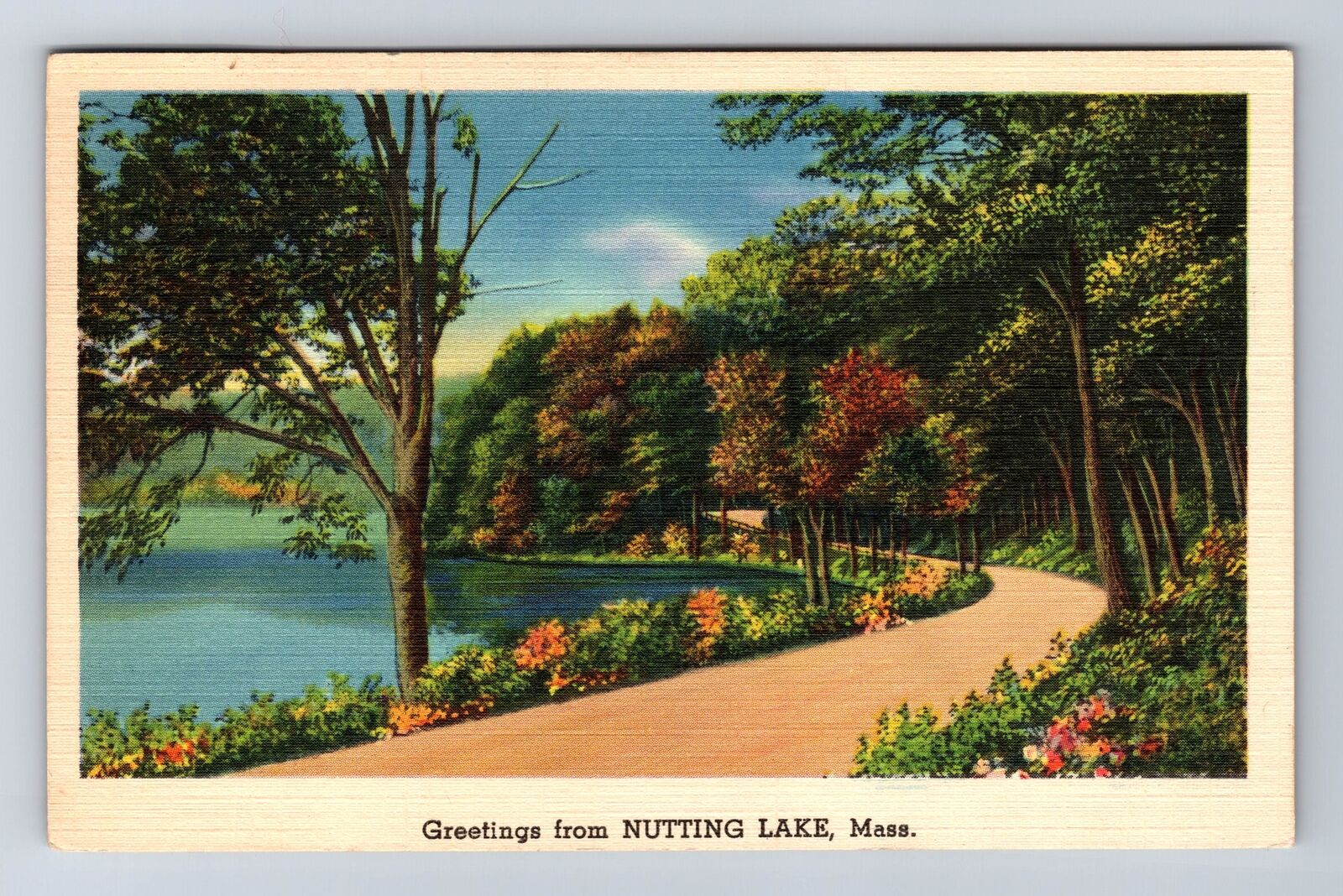 Nutting Lake MA-Massachusetts, General Greetings Road, Vintage c1938 Postcard