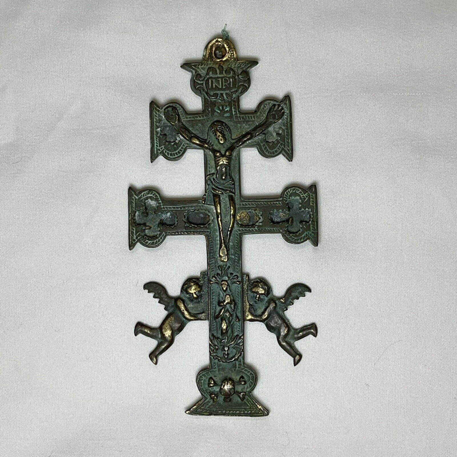 Antique Spanish Bronze Caravaca Cross Crucifix Pectoral  c.1600s - 1700s