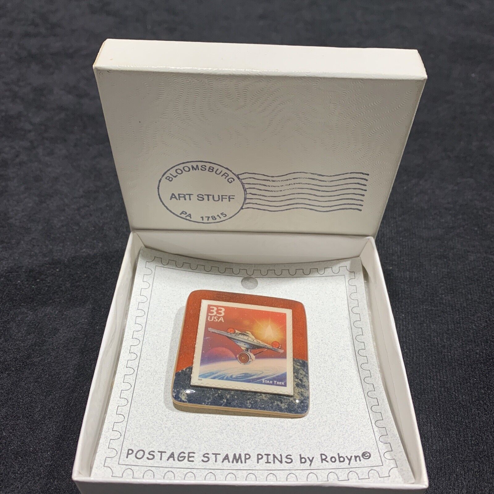 RARE Postage Stamp Pin Star Trek Artist Signed. 1999. Artisan Made With Stamp.