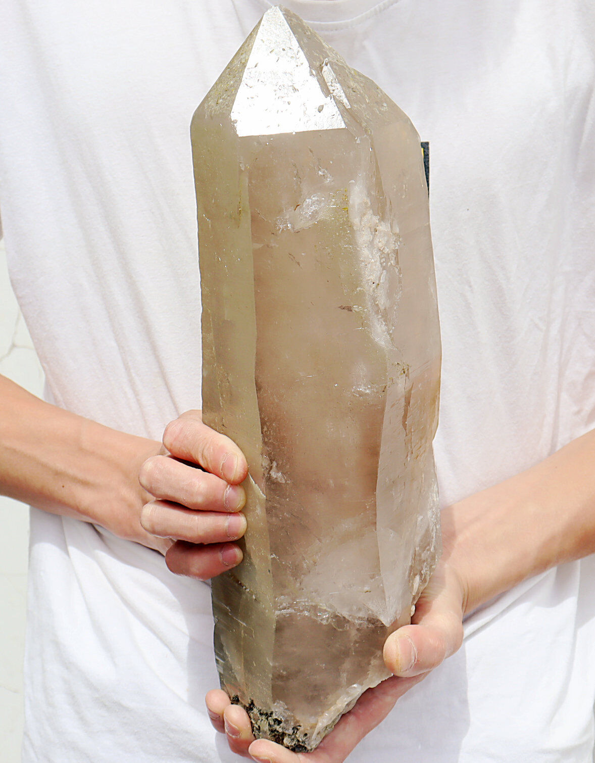 13.06lb Natural Clear Quartz Crystal Skeleton Point Wand &Tourmaline Mineral