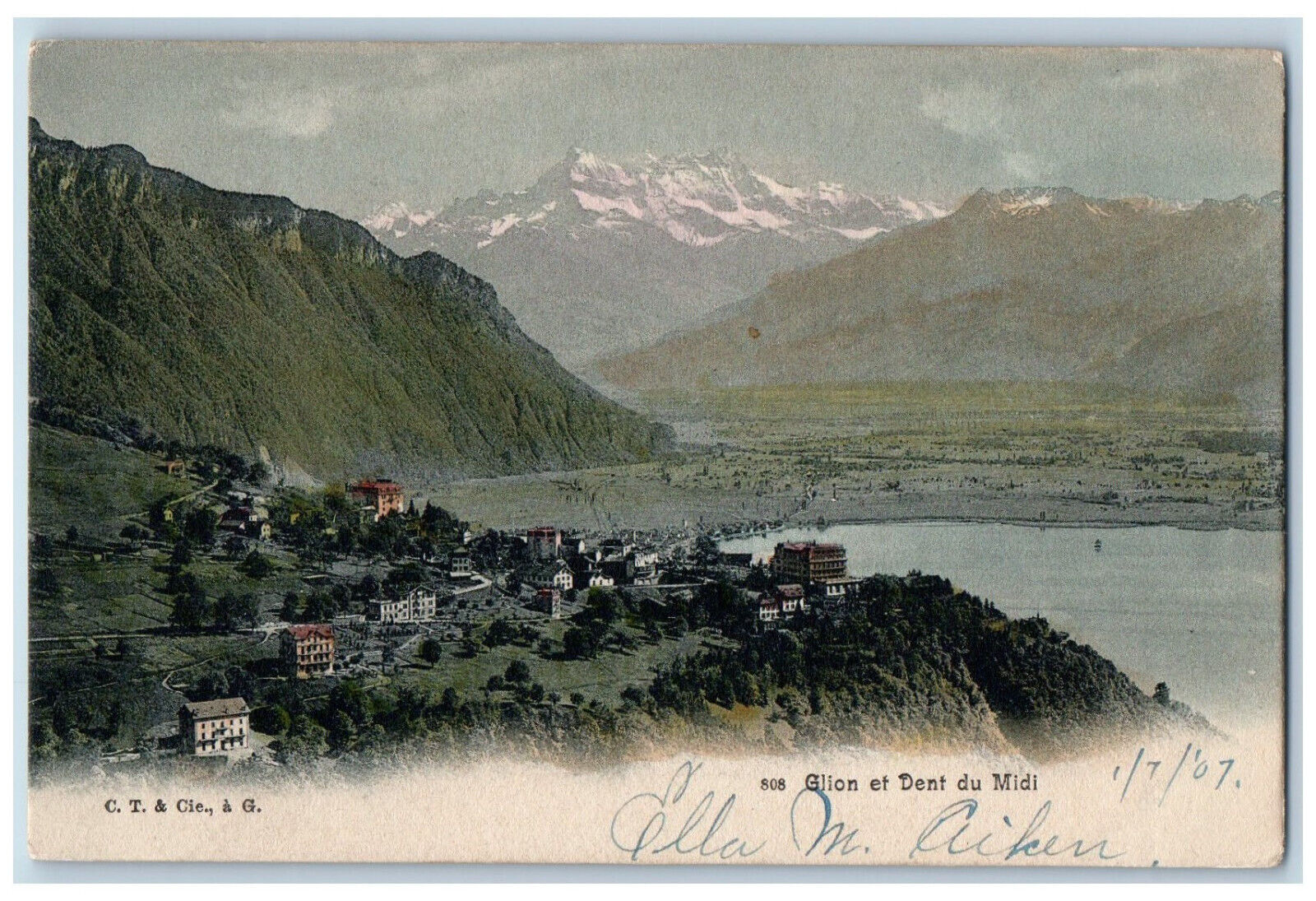 Chablais Alps Switzerland Valais Postcard Glion and Dent Du Midi c1907 Antique