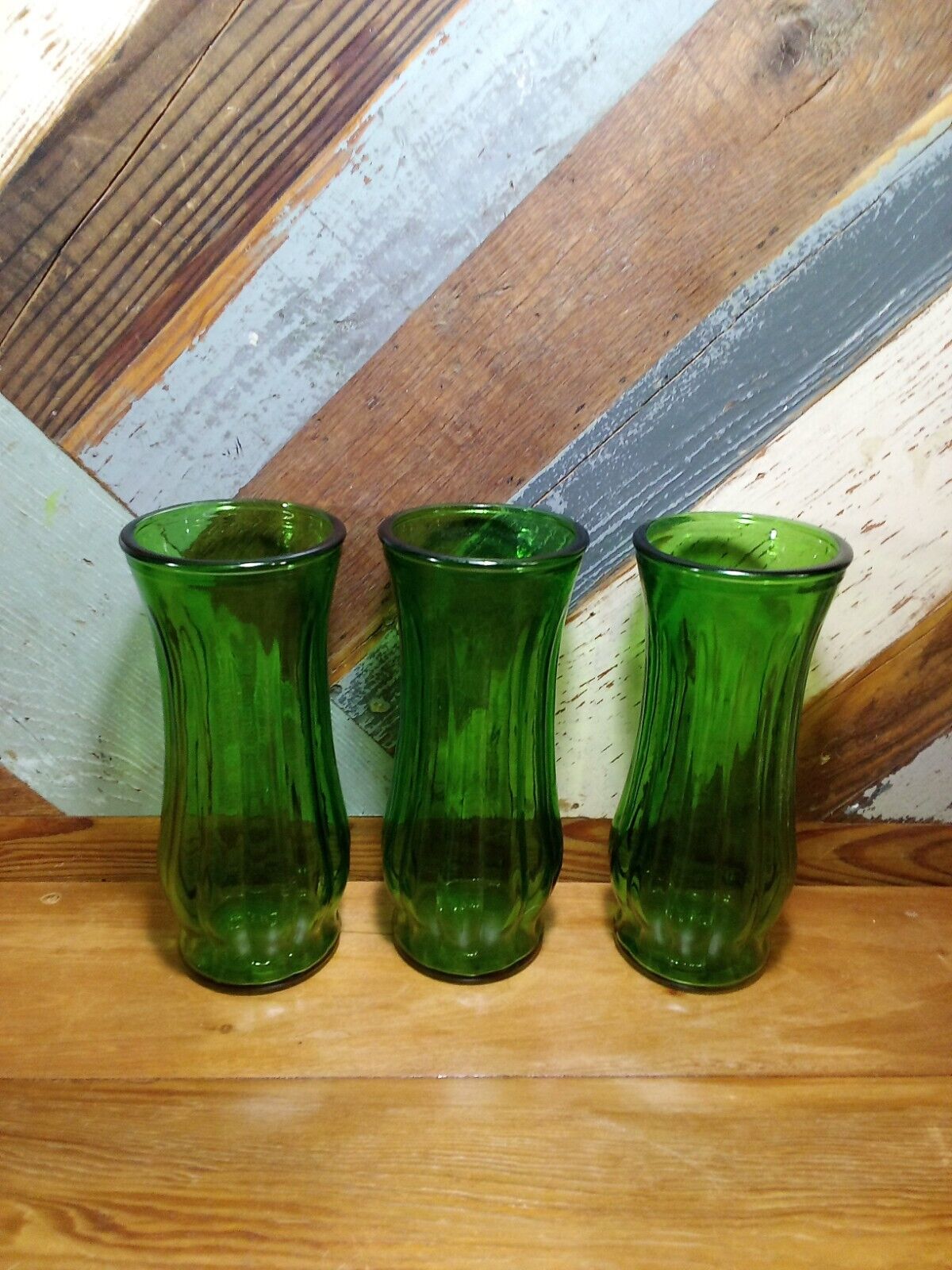 Vintage 3 Tall Emerald Green Profile 1900 Number 22 Glass Decorative Vases