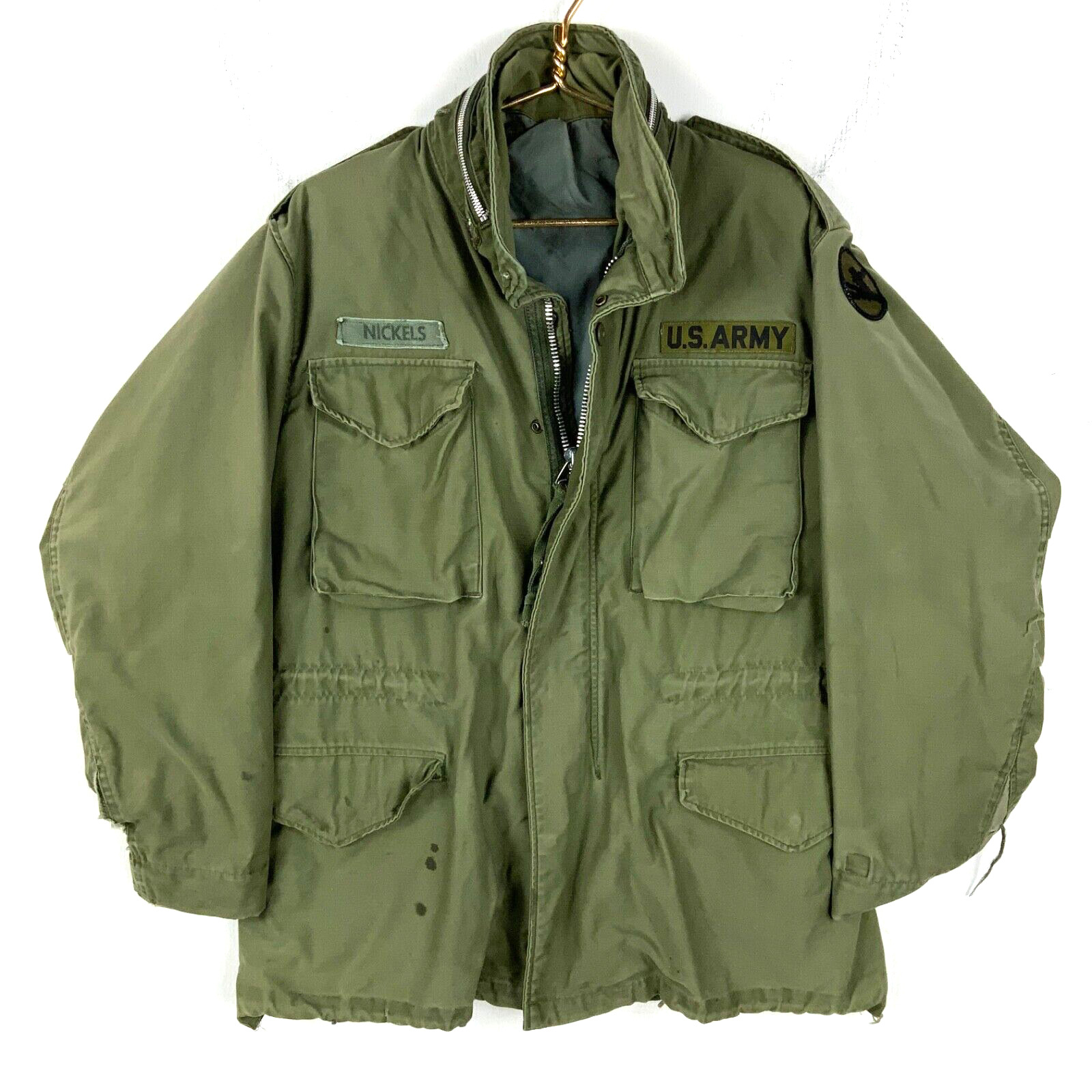 Vintage Us Military Field Jacket Large Green Full Zip Vietnam Era 60s 70s