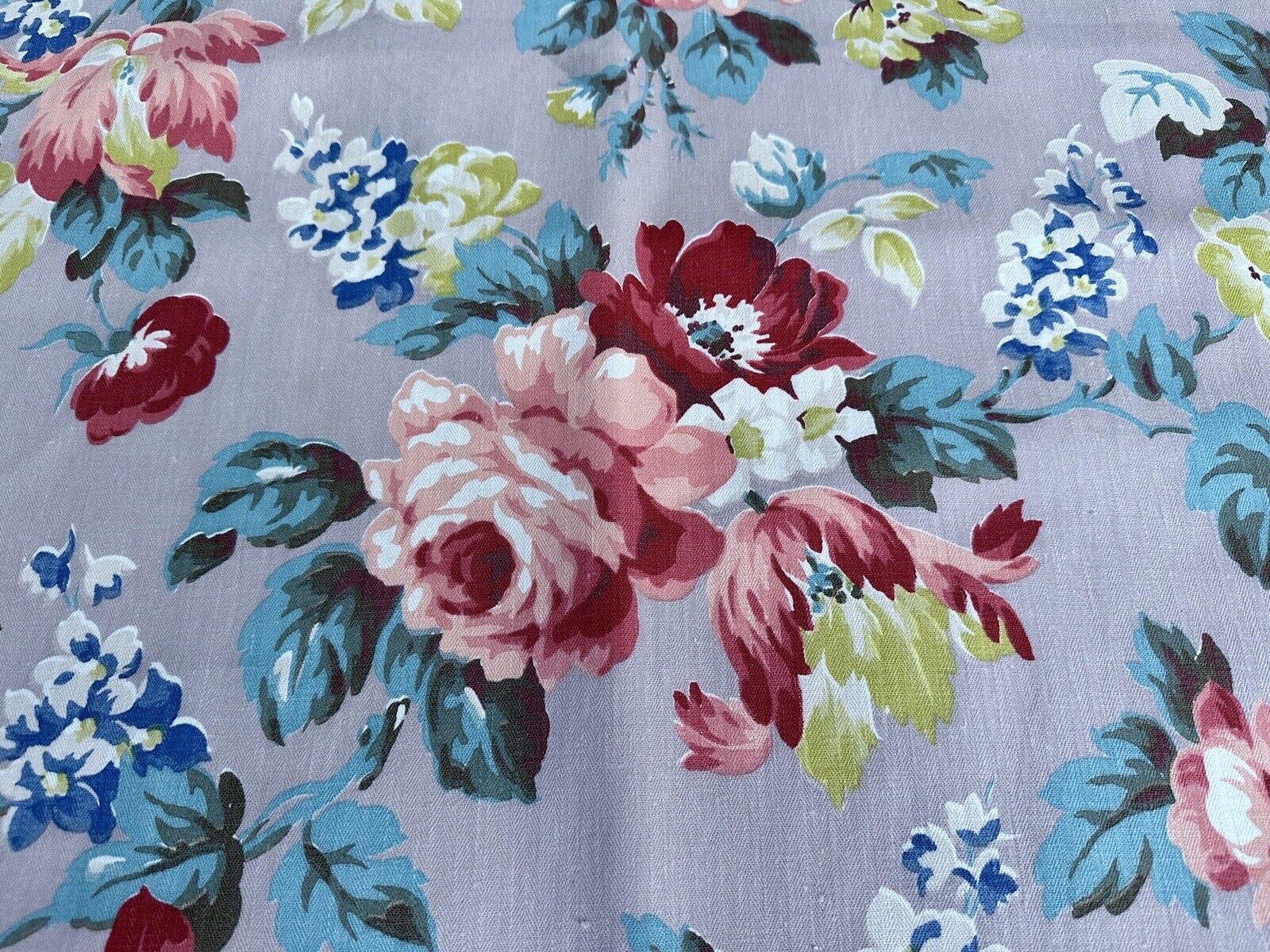30’s Cutest Coastal ROSES Lavender Blush Barkcloth Era Vintage Upholstery Fabric