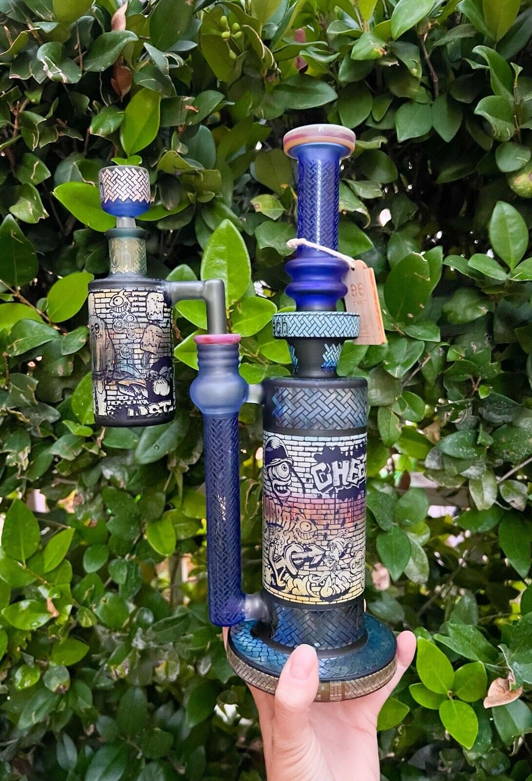 TALL Cheech™ 12” THICK Blue Graffiti Artist BONG Glass Water Pipe Hookah *USA